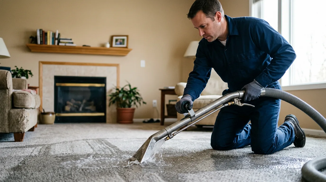 Water damage restoration technician working near Liberty, KS